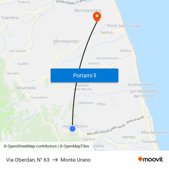 Via Oberdan, N° 63 to Monte Urano map