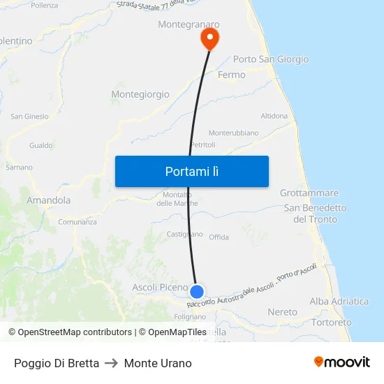 Poggio Di Bretta to Monte Urano map