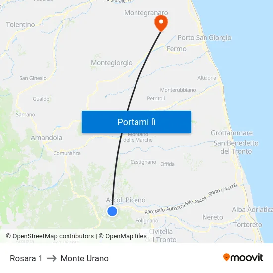 Rosara 1 to Monte Urano map