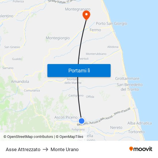 Asse Attrezzato to Monte Urano map