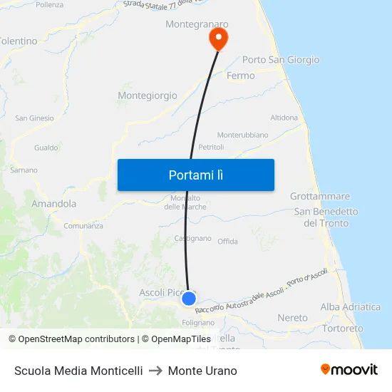 Scuola Media Monticelli to Monte Urano map