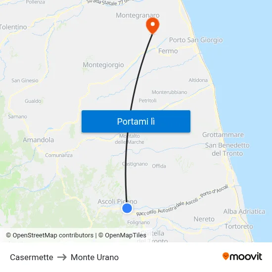 Casermette to Monte Urano map
