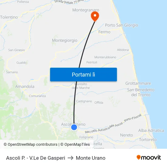 Ascoli P. - V.Le De Gasperi to Monte Urano map