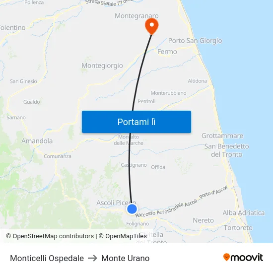 Monticelli Ospedale to Monte Urano map