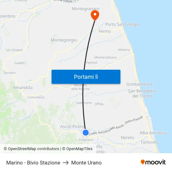 Marino - Bivio Stazione to Monte Urano map