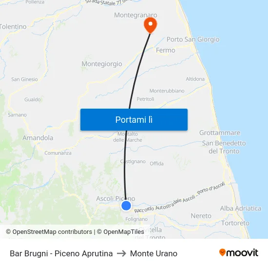 Bar Brugni - Piceno Aprutina to Monte Urano map
