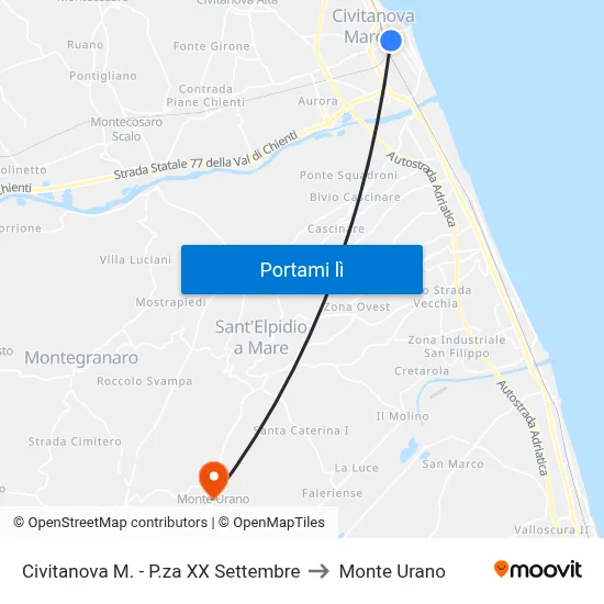 Civitanova M. - P.za XX Settembre to Monte Urano map