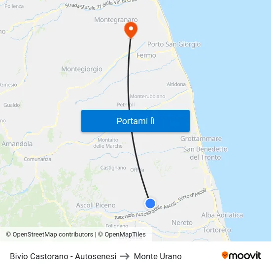Bivio Castorano - Autosenesi to Monte Urano map