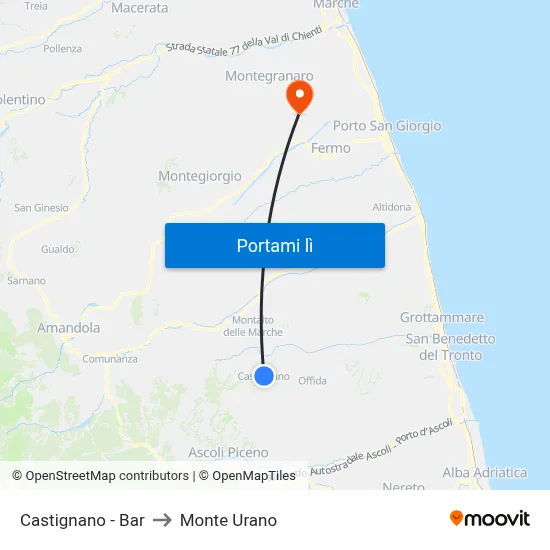 Castignano - Bar to Monte Urano map