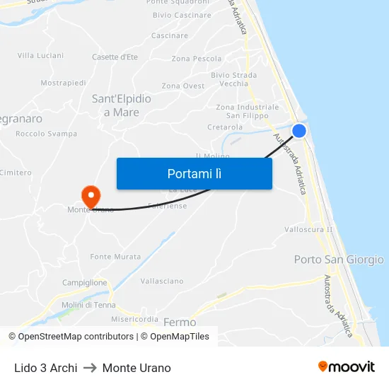 Lido 3 Archi to Monte Urano map