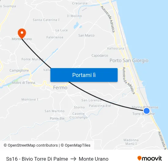Ss16 - Bivio Torre Di Palme to Monte Urano map