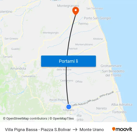 Villa Pigna Bassa - Piazza S.Bolivar to Monte Urano map