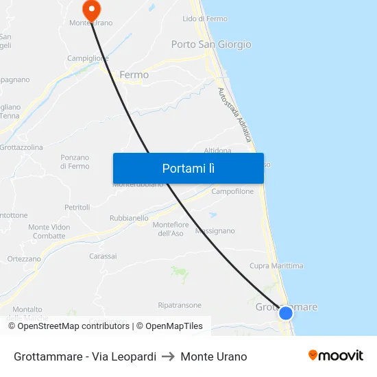 Grottammare - Via Leopardi to Monte Urano map