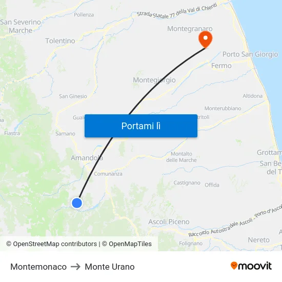 Montemonaco to Monte Urano map