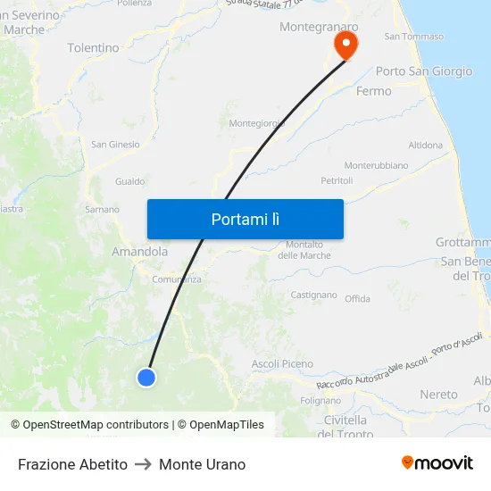Frazione Abetito to Monte Urano map