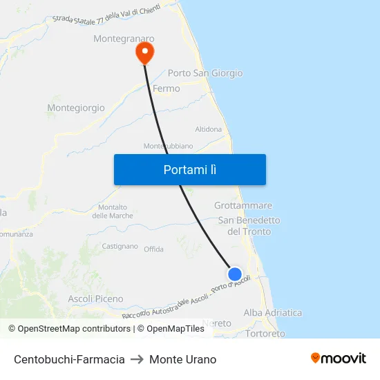 Centobuchi-Farmacia to Monte Urano map