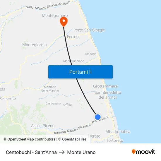 Centobuchi - Sant'Anna to Monte Urano map