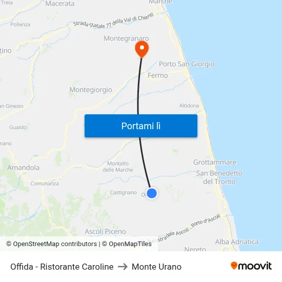 Offida - Ristorante Caroline to Monte Urano map