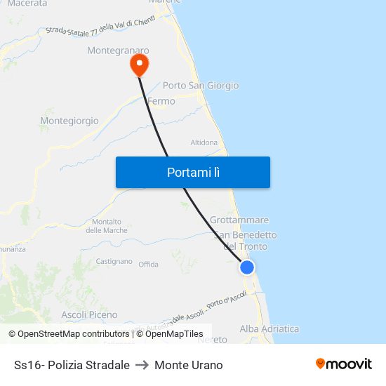 Ss16- Polizia Stradale to Monte Urano map