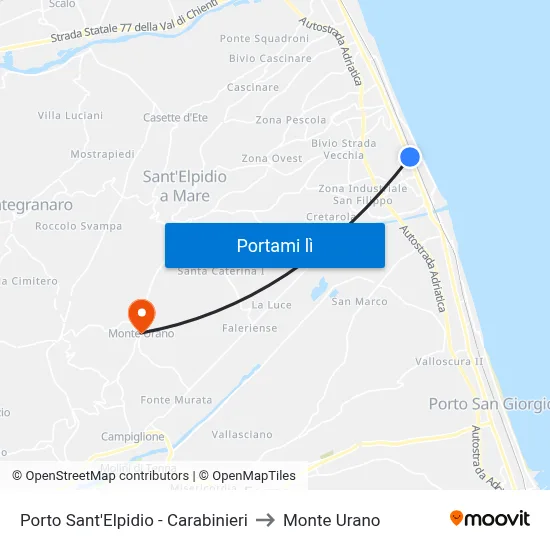 Porto Sant'Elpidio - Carabinieri to Monte Urano map