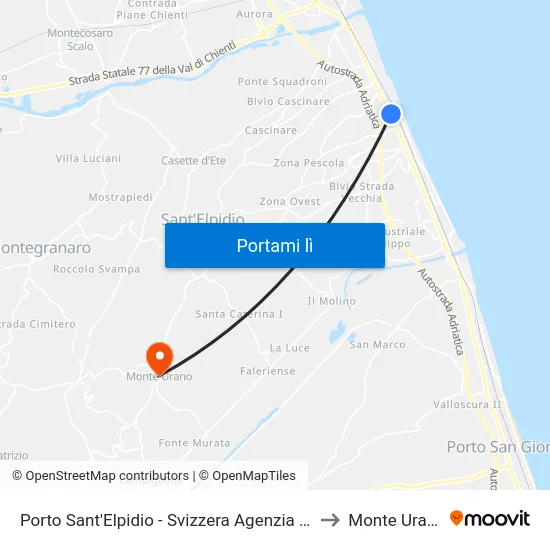 Porto Sant'Elpidio - Svizzera Agenzia MA to Monte Urano map