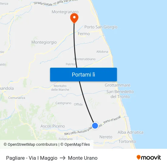 Pagliare - Via I Maggio to Monte Urano map