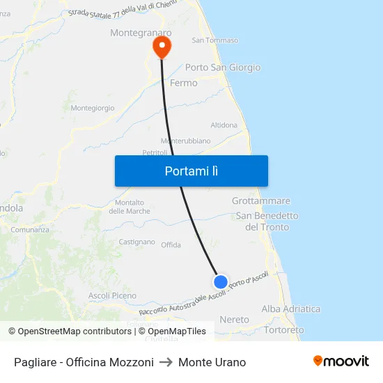 Pagliare - Officina Mozzoni to Monte Urano map