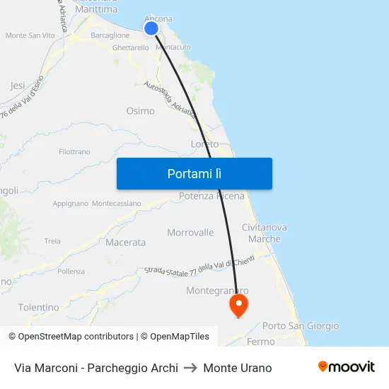 Via  Marconi - Parcheggio Archi to Monte Urano map