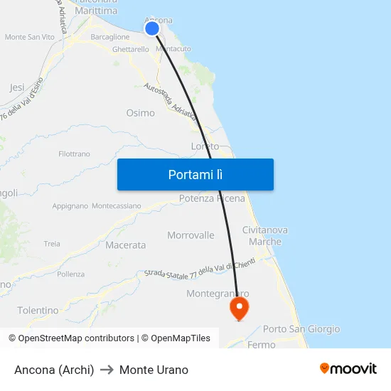 Ancona (Archi) to Monte Urano map