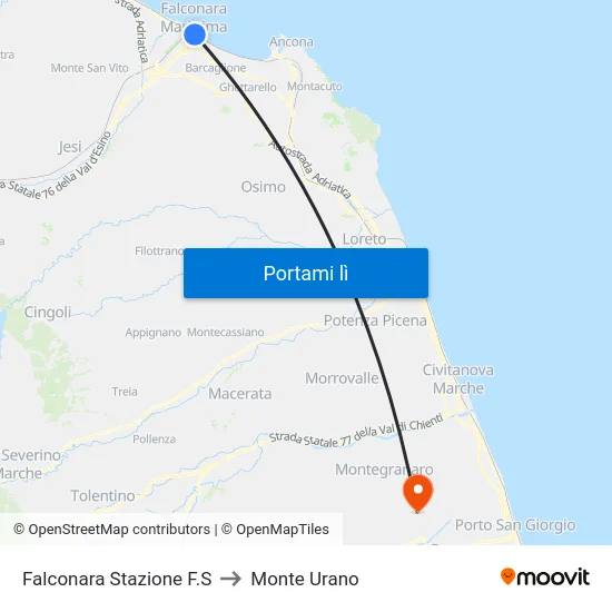 Falconara Stazione F.S to Monte Urano map