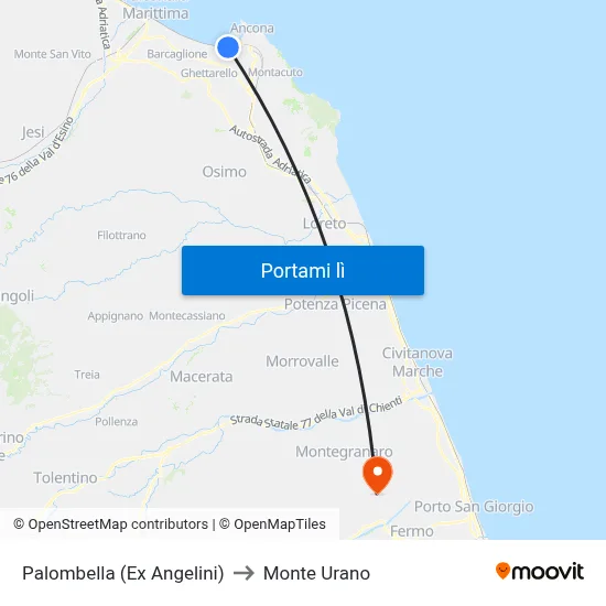 Palombella (Ex Angelini) to Monte Urano map
