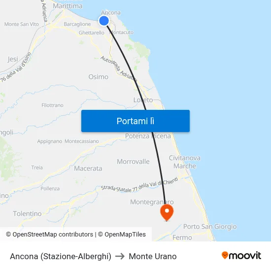 Ancona (Stazione-Alberghi) to Monte Urano map