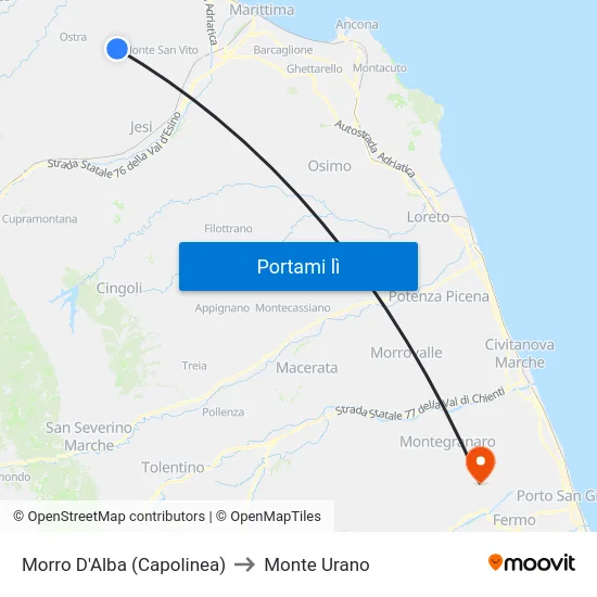 Morro D'Alba (Capolinea) to Monte Urano map