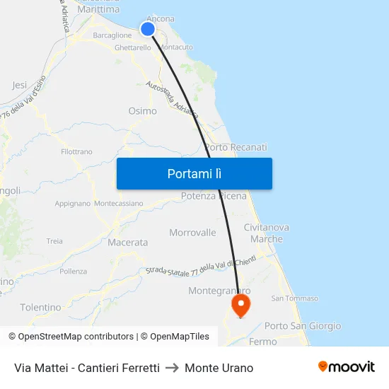 Via Mattei - Cantieri Ferretti to Monte Urano map