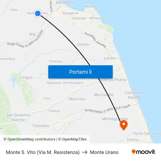 Monte S. Vito (Via M. Resistenza) to Monte Urano map