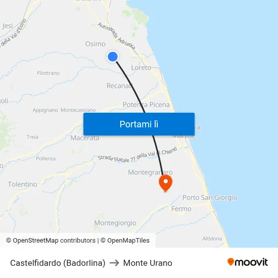 Castelfidardo (Badorlina) to Monte Urano map