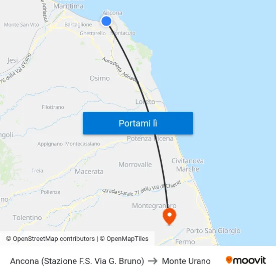 Ancona (Stazione F.S. Via G. Bruno) to Monte Urano map