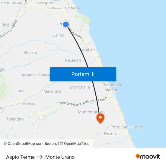 Aspio Terme to Monte Urano map