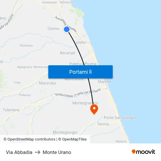 Via Abbadia to Monte Urano map