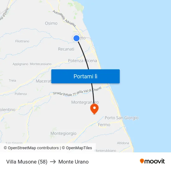 Villa Musone (58) to Monte Urano map
