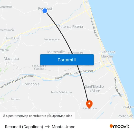 Recanati (Capolinea) to Monte Urano map