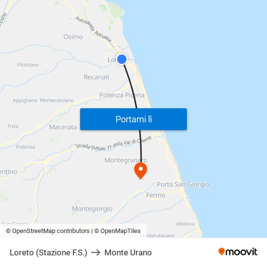 Loreto (Stazione F.S.) to Monte Urano map