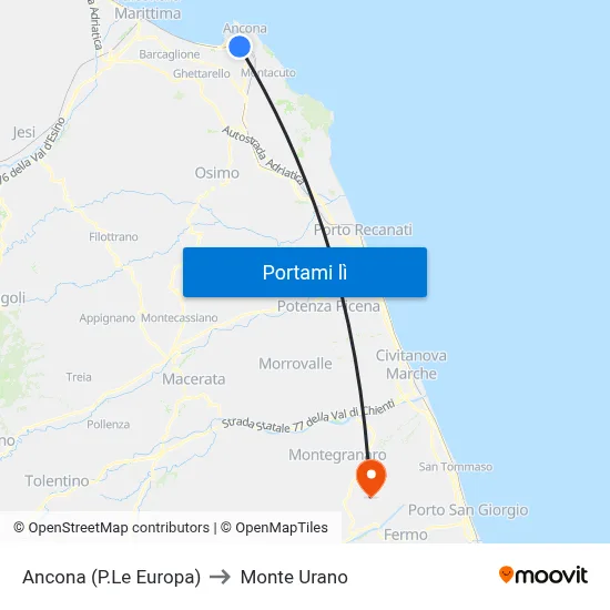 Ancona (P.Le Europa) to Monte Urano map