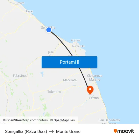 Senigallia  (P.Zza Diaz) to Monte Urano map
