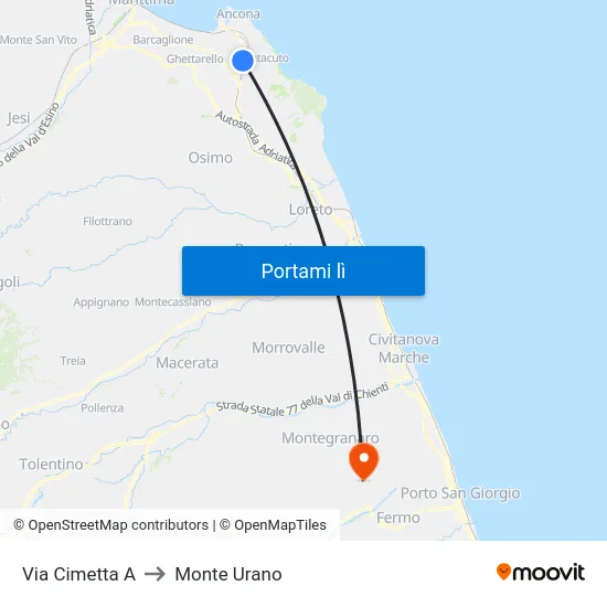 Via Cimetta A to Monte Urano map