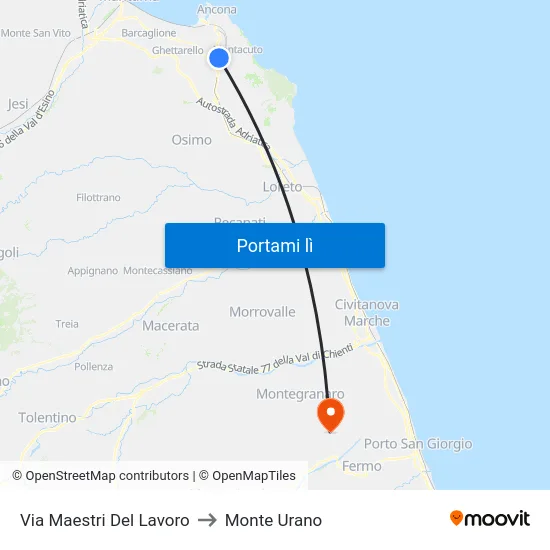 Via Maestri Del Lavoro to Monte Urano map