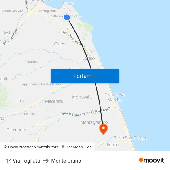 1^ Via Togliatti to Monte Urano map