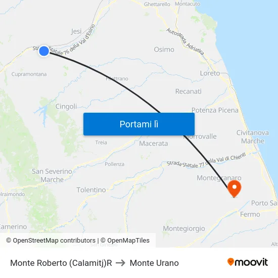 Monte Roberto (Calamitj)R to Monte Urano map