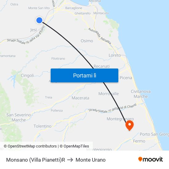 Monsano (Villa Pianetti)R to Monte Urano map