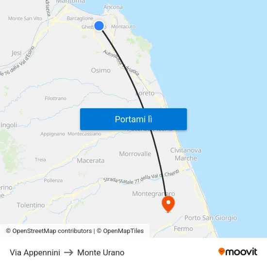 Via Appennini to Monte Urano map